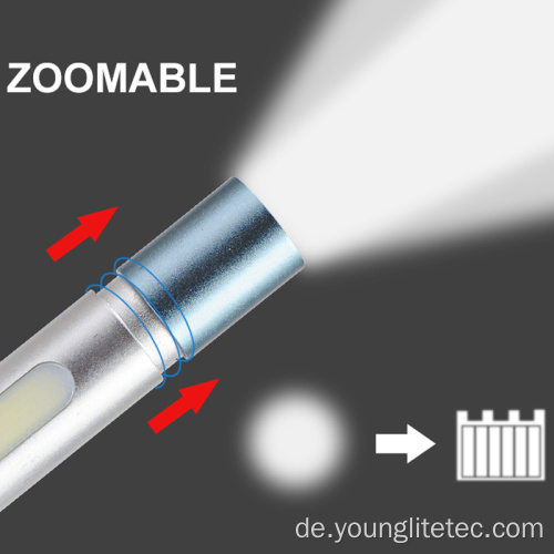 Aluminium wiederaufladbare Zoomable Dual Light Taschenlampe Fackel